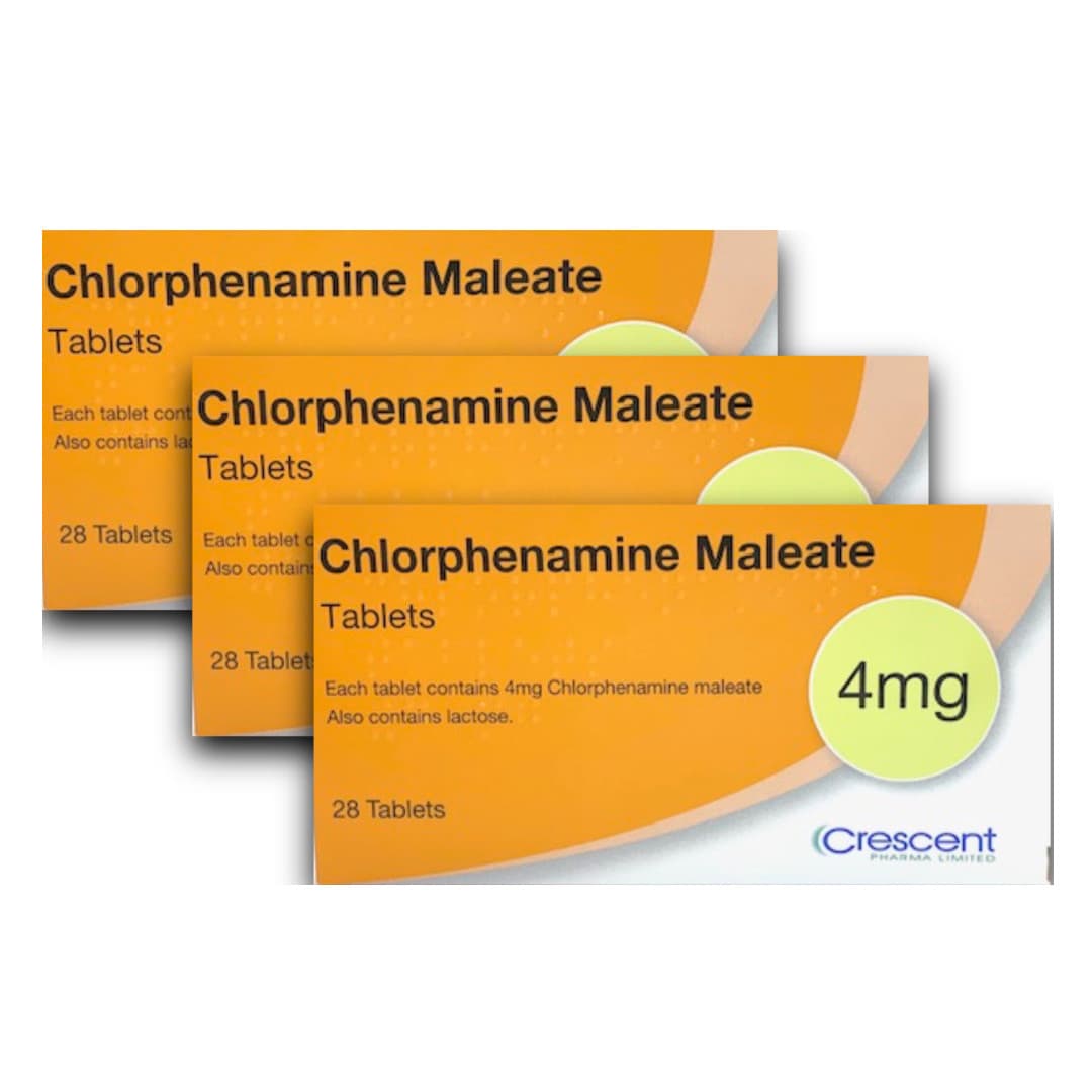 3 x Chlorphenamine 4 mg Tablets 28 -For Hives/Hay Fever/Eczema Like Piriton