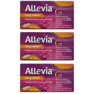 3X Allevia 120mg Hayfever Allergy Relief - 90 Tablets EXP 08/26