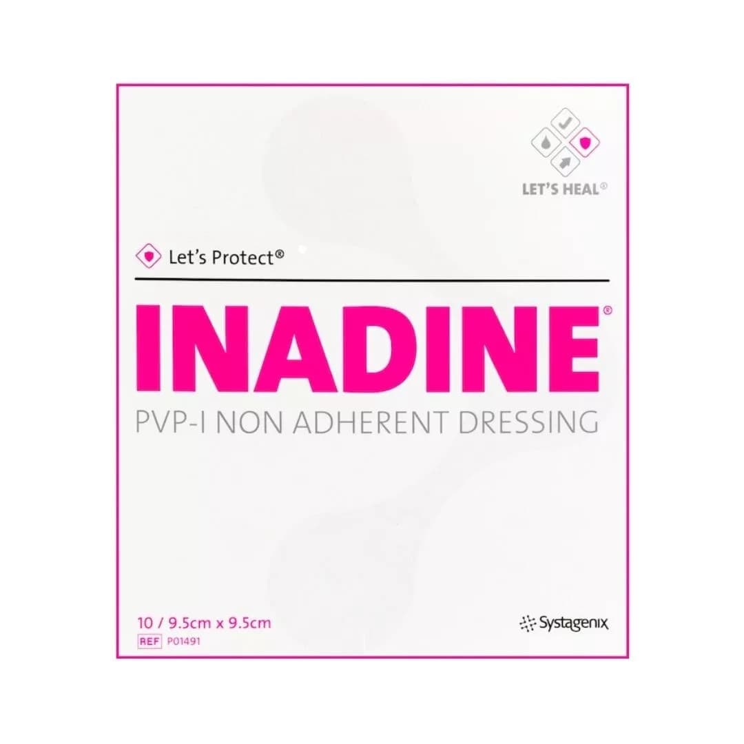 Inadine Dressings - Iodine Non-Adherent - 9.5cm x 9.5cm - Pack Of 10 Dressings