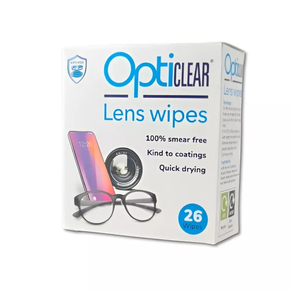 OPTICLEAR Lens 26 Wipes - Removes Grease, Dirt, Dust And Finger Marks