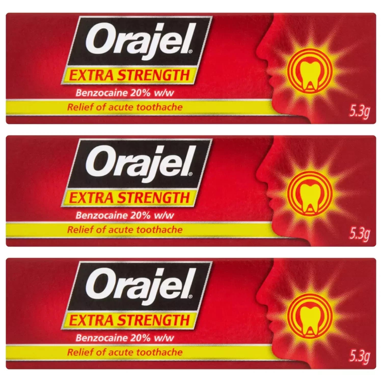 Orajel Extra Strength Gel 20% - 5.3g x 3 PACK