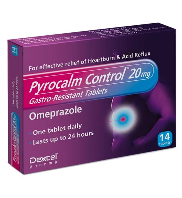 Pyrocalm Control 20mg Omeprazole Gastro-Resistant Heartburn Acid Reflux 14Tablet