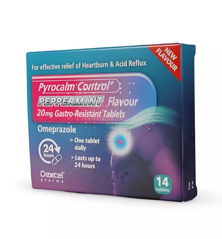 Pyrocalm Control Peppermint Gastro-Resistant 20mg Tablets Omeprazole 14 Tablets