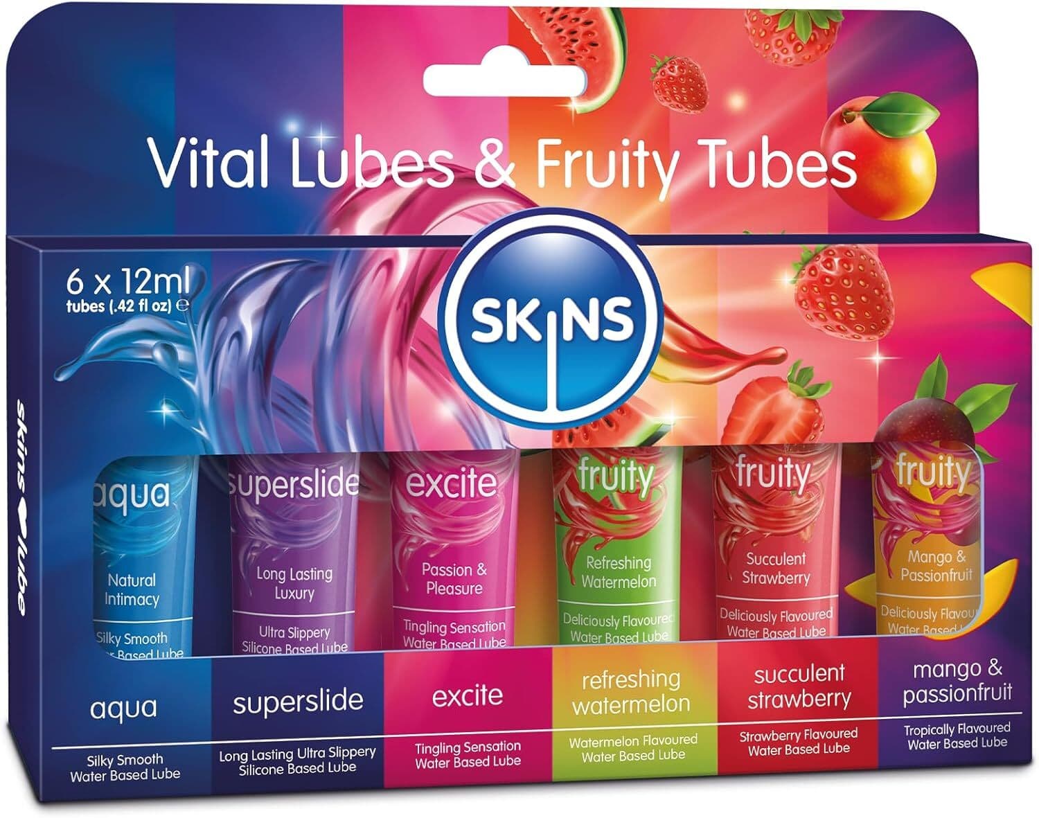 Skins Vital & Fruity Sensation Lube 6 x 12ml Tubes