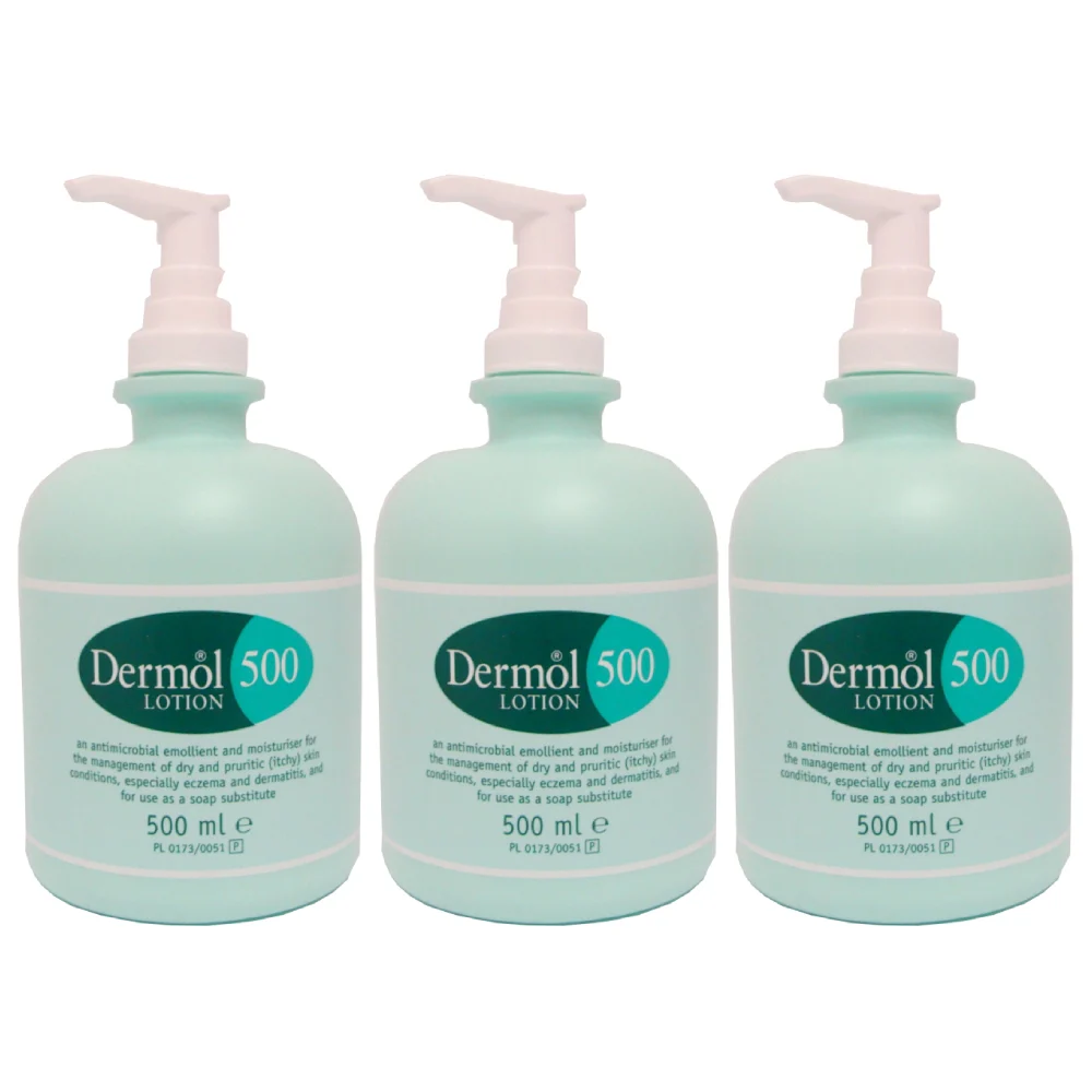 3 x Dermol 500 Lotion - 500ml Each | Antimicrobial Emollient for Dry and Itchy Skin