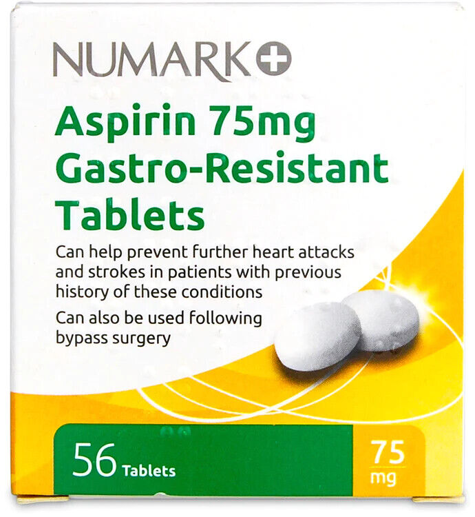 Aspirin 75mg Gastro-Resistant Tablets 56 - (MAX 1 UNIT) Numark Brands Vary