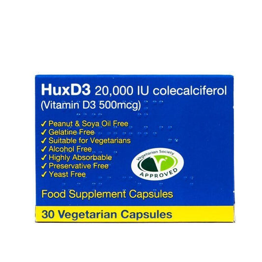 HuxD3 20000iu x 30 Caps - Vitamin D Hux D3 Vegetarian Halal Kosher UK GSL .