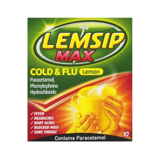 Lemsip Max Cold & Flu Lemon - 10 Sachets - Headaches, Fevers, Sore Throats