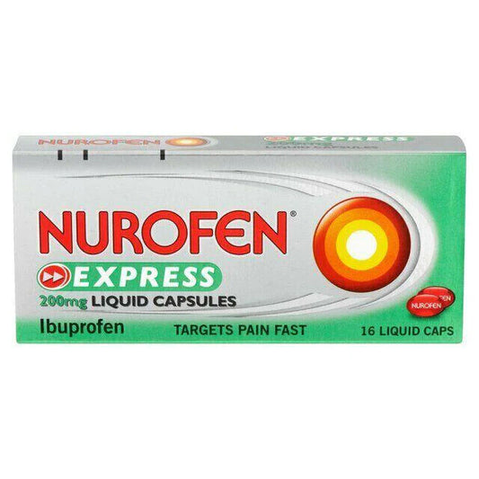 Nurafen Express Liquid Capsules Ibuprofen Pain Relief - MAX 2 Packs/Order UK GSL