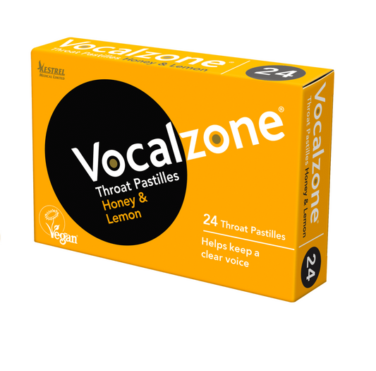 Vocalzone Throat Pastilles Honey & Lemon Helps Keep a Clear Voice UK GSL