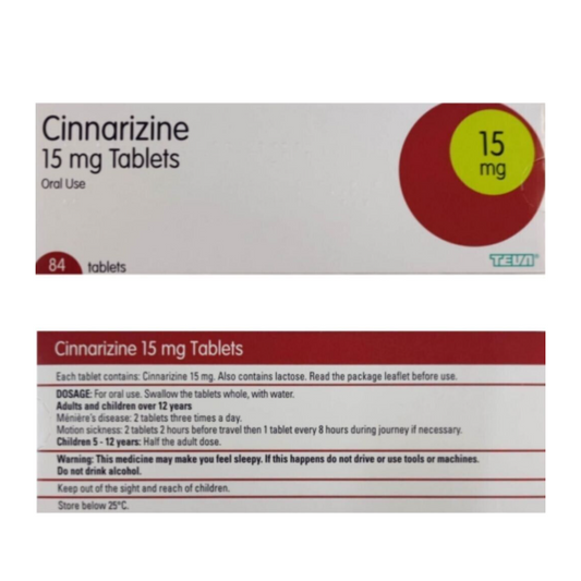 Cinnarizine 15mg x 84 Tablets-For Travel Sickness-(Generic Of Stugeron Tablets)