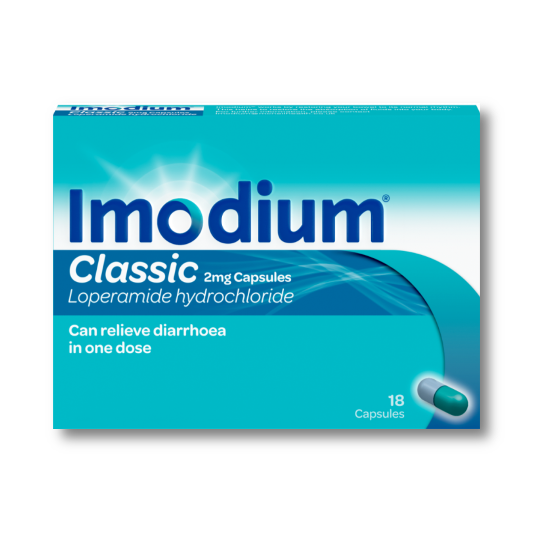 Imodium Classic Loperamide 2mg - 18 Capsules Effective relief for Diarrhoea .