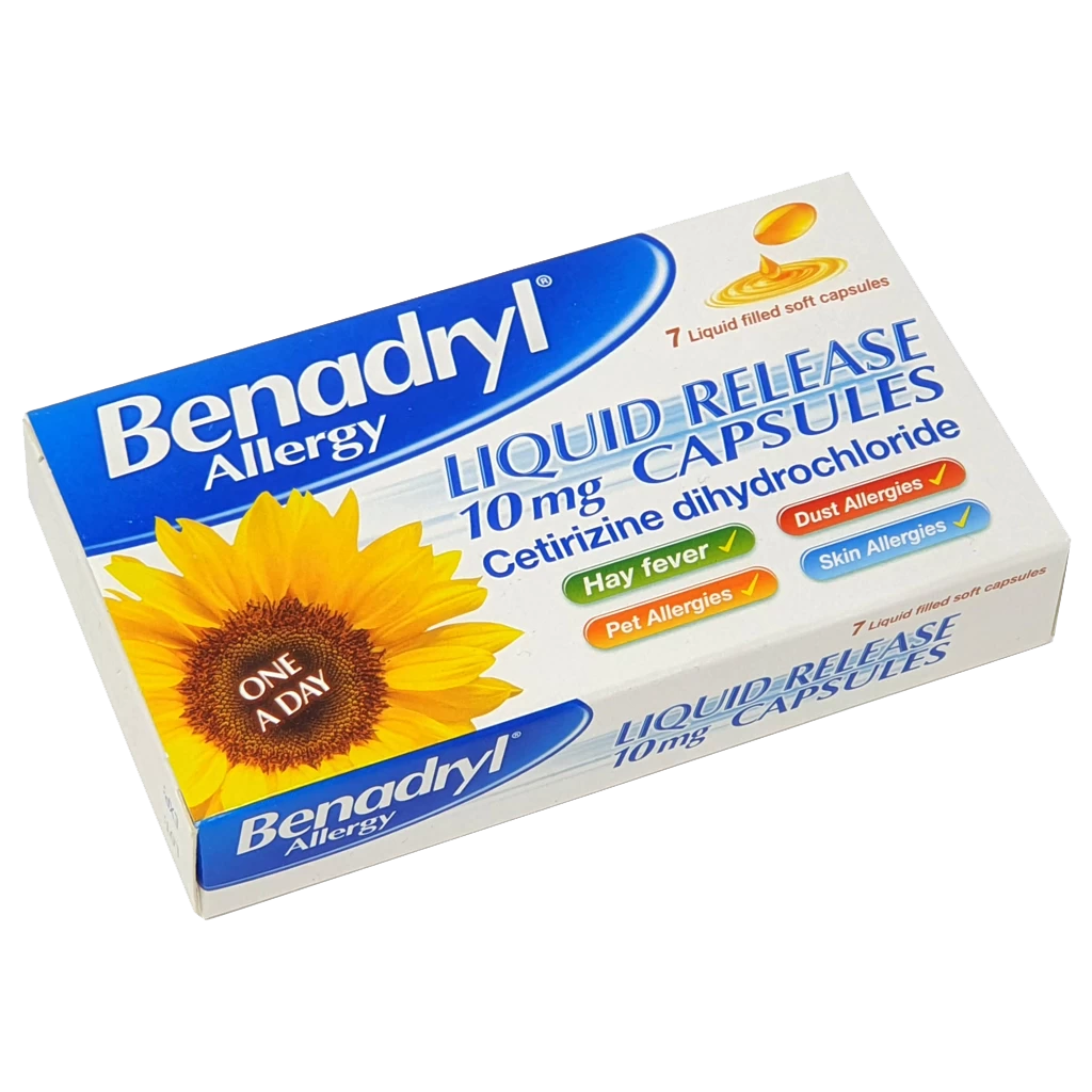 Benadryl Allergy Liquid Release 10mg Capsules - 7 Capsules